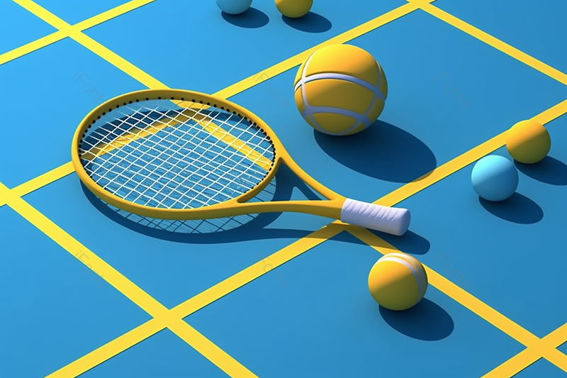 蓝色网格背景网球拍网球球体摆拍,高清,摄影图,摄影图片,图片大全,摄影图免费下载